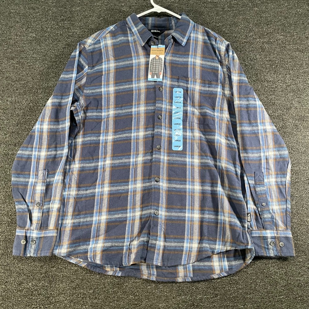 Eddie Bauer Flannel Shirt Mens L Blue Canyon Plaid NWT EB004777 Long Sleeve